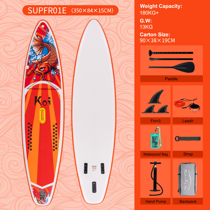 Uppblåsbar Surfing Paddle Board 11'6" - Sup Koi Apelsin