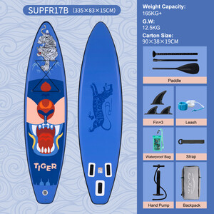 Uppblåsbar Surfing Paddle Board 11' - Tiger blå